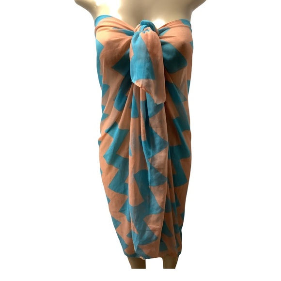 Stylish Blue and Peach Women's Swim Cover-Up One Size - Picture 2 of 5